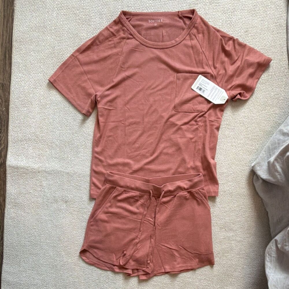 SOFTIES Dream Slouchy Tee Shorts Lounge Set Canyon Rose Pajama Womens XS NWT